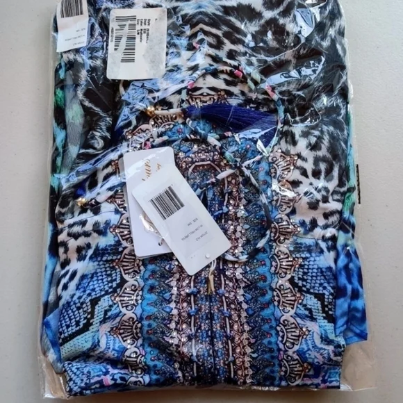 TRUE COLOURS By La Moda Blue Cat Vibrant HiLo Maxi Resort Dress Coverup NWT - Picture 7 of 10